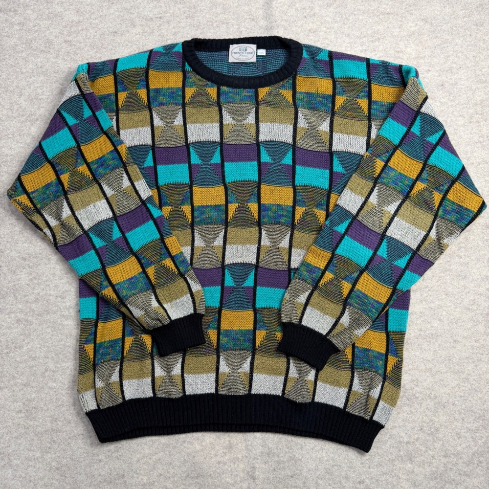 Pronto Uomo Firenze Vintage 3D Knit Sweater Mens Large Made in Italy Geometric